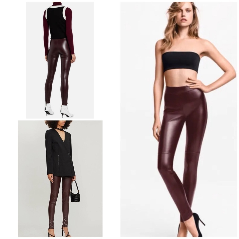 EUC Wolford Burgundy Estella Faux Leather High Waisted Leggings Pants 10​​​